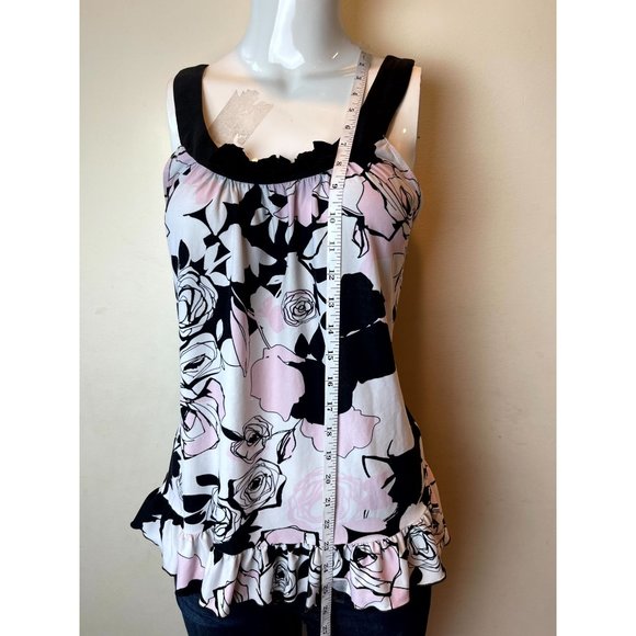 Linea Donatella Womens Floral Blouse Top Peplum Hem Backless Black Pink Size S - Picture 2 of 4